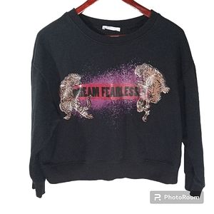 ZARA Woman's Crouching Tigers Dream Fearlessly Graphic Sweatshirt Size M